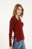 Women's V-Neck Dip Hem Light Sweater by Memnu - MEWS698