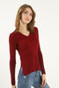 Women's V-Neck Dip Hem Light Sweater by Memnu - MEWS698