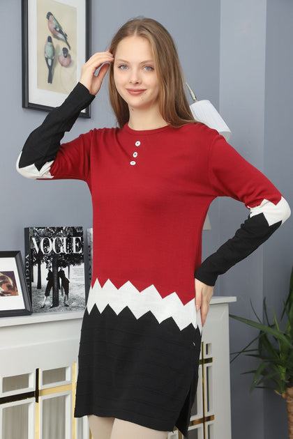 Womens Knitted Pattern Button Detail Dress MEWKND322