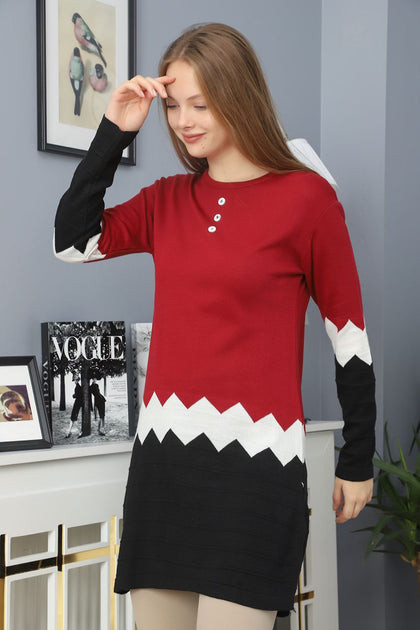 Womens Knitted Pattern Button Detail Dress MEWKND322