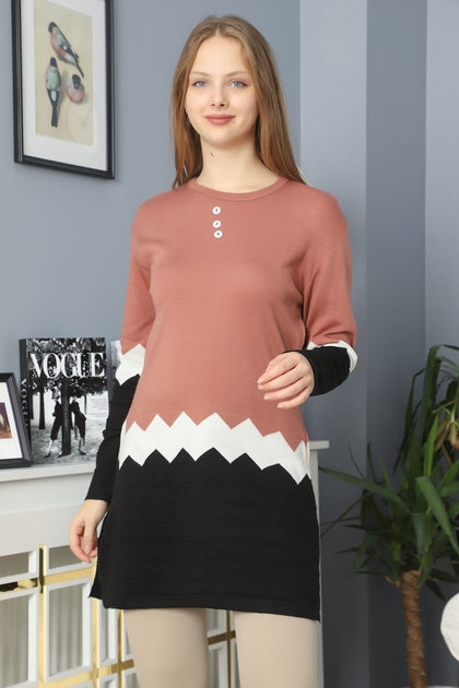 Womens Knitted Pattern Button Detail Dress MEWKND324