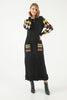 Womens Knitted Color Block Pattern Tie Neck Dress MEWKND347