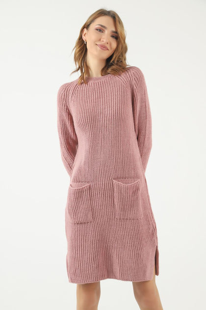 Womens Knitted Pocket Detail Dress MEWKND356