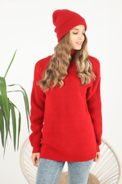 Women's Pattern Knitted High Neck Sweater by Memnu - MEWS720