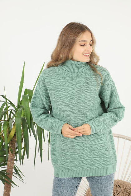 Women's Pattern Knitted High Neck Sweater by Memnu - MEWS723