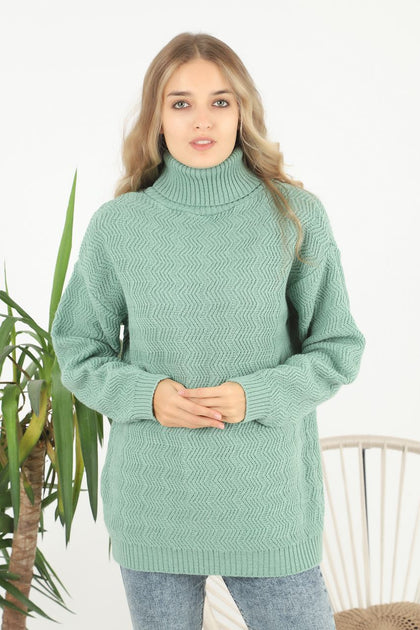 Women's Pattern Knitted High Neck Sweater by Memnu - MEWS723