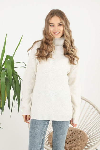 Women's Pattern Knitted High Neck Sweater by Memnu - MEWS724