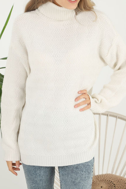 Women's Pattern Knitted High Neck Sweater by Memnu - MEWS724