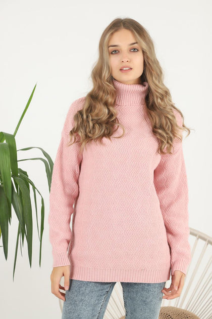 Women's Pattern Knitted High Neck Sweater by Memnu - MEWS726