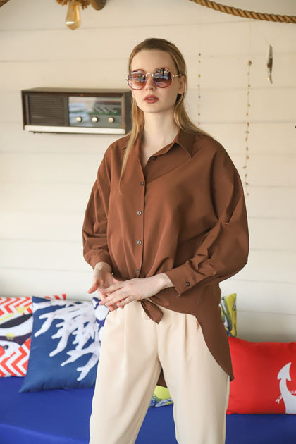 Women's Oversized Button Detail Shirt Top - WST235