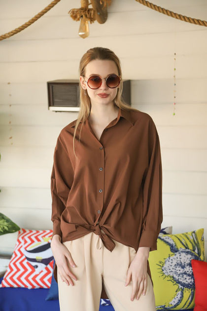 Women's Oversized Button Detail Shirt Top - WST235