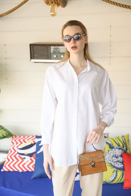 Women's Oversized Button Detail Shirt Top - WST237