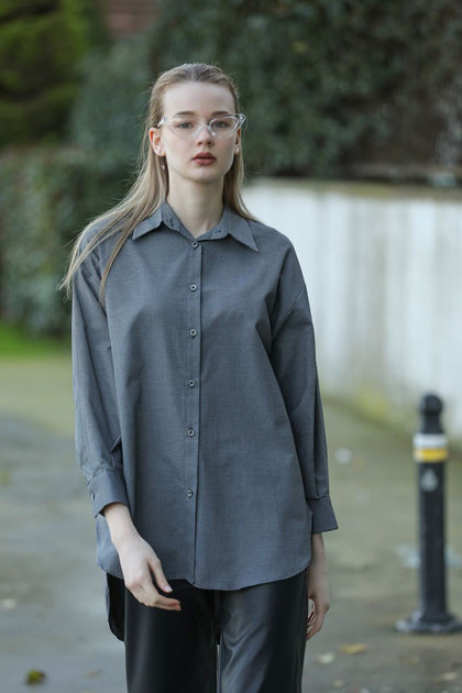 Women's Oversized Button Detail Shirt Top - WST239