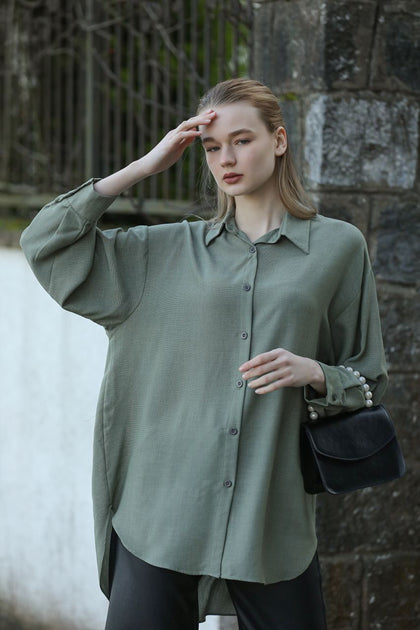 Women's Oversized Button Detail Shirt Top - WST240