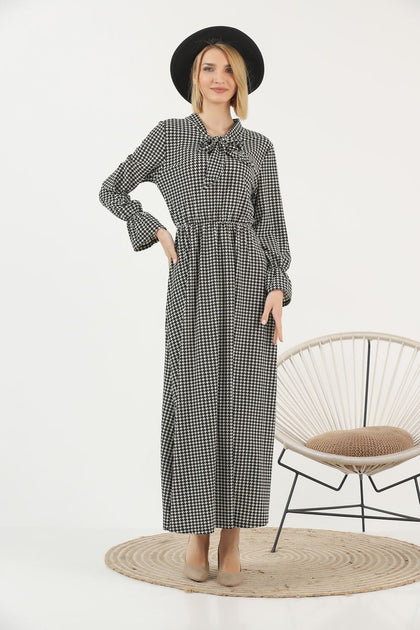 Women's Check Print Printed Maxi Dress - MWMSD144