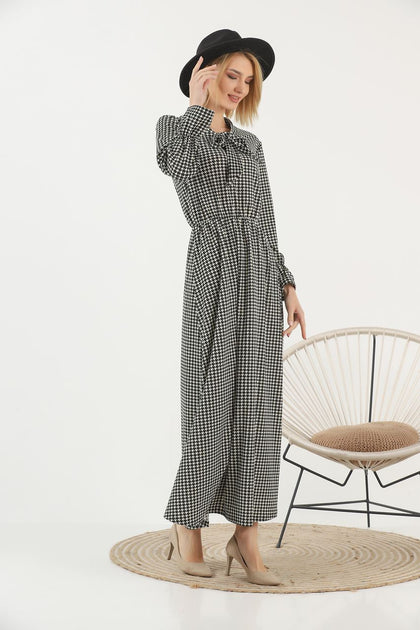 Women's Check Print Printed Maxi Dress - MWMSD144