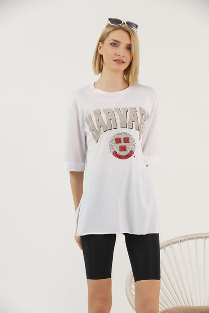 Women's Oversized Printed Detail Cotton T-Shirt MEPST495