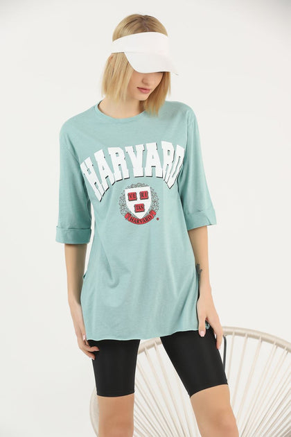 Women's Oversized Printed Detail Cotton T-Shirt MEPST499