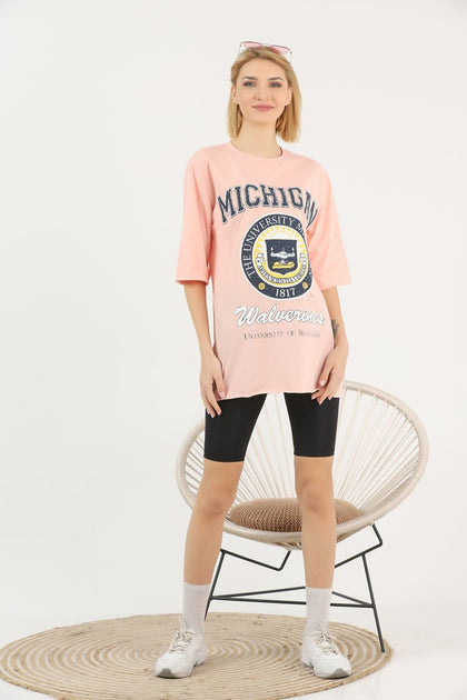 Women's Oversized Printed Detail Cotton T-Shirt MEPST497