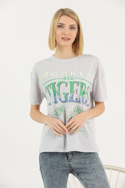 Women's Oversized Printed Detail Cotton T-Shirt MEPST483