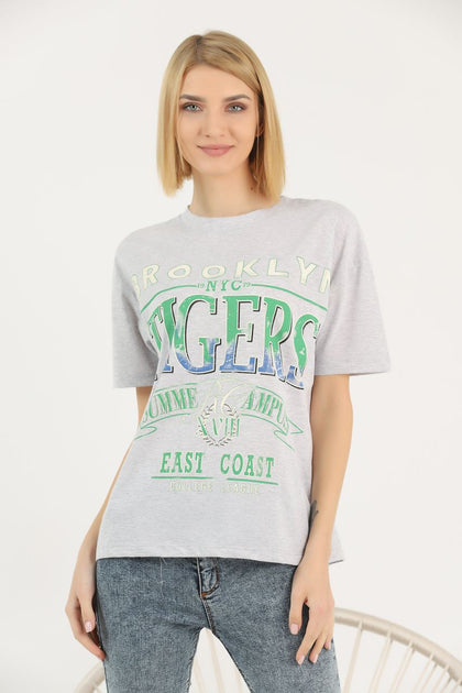 Women's Oversized Printed Detail Cotton T-Shirt MEPST483