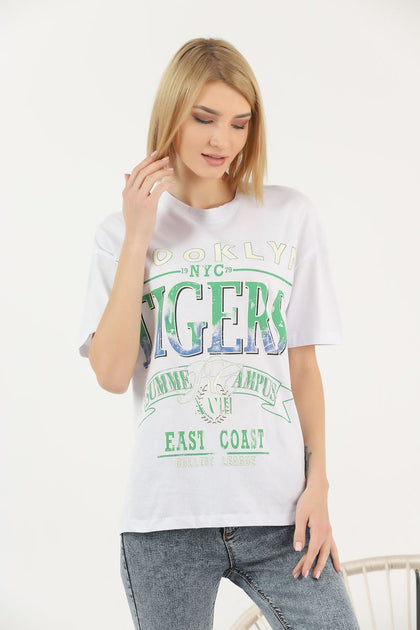 Women's Oversized Printed Detail Cotton T-Shirt MEPST484