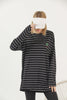 Women's Oversized Striped Embroidered Detail Cotton T-Shirt MEPST492