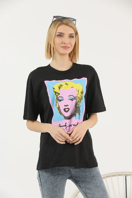 Women's Oversized Printed Detail Cotton T-Shirt MEPST487