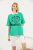 Women's Oversized Contrast Collar Printed Detail Cotton T-Shirt MEPST523