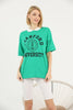 Women's Oversized Contrast Collar Printed Detail Cotton T-Shirt MEPST523