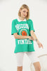 Women's Oversized Contrast Collar Printed Detail Cotton T-Shirt MEPST540