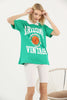 Women's Oversized Contrast Collar Printed Detail Cotton T-Shirt MEPST540