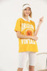 Women's Oversized Contrast Collar Printed Detail Cotton T-Shirt MEPST541