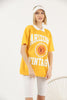 Women's Oversized Contrast Collar Printed Detail Cotton T-Shirt MEPST541