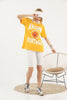 Women's Oversized Contrast Collar Printed Detail Cotton T-Shirt MEPST541