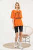 Women's Oversized Contrast Collar Printed Detail Cotton T-Shirt MEPST530