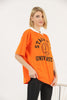 Women's Oversized Contrast Collar Printed Detail Cotton T-Shirt MEPST530