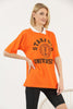 Women's Oversized Contrast Collar Printed Detail Cotton T-Shirt MEPST530