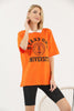 Women's Oversized Contrast Collar Printed Detail Cotton T-Shirt MEPST530