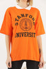 Women's Oversized Contrast Collar Printed Detail Cotton T-Shirt MEPST530