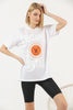 Women's Oversized Contrast Collar Printed Detail Cotton T-Shirt MEPST529