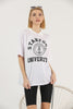 Women's Oversized Contrast Collar Printed Detail Cotton T-Shirt MEPST534