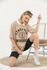 Women's Oversized Contrast Collar Printed Detail Cotton T-Shirt MEPST535