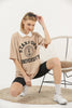 Women's Oversized Contrast Collar Printed Detail Cotton T-Shirt MEPST535