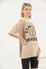 Women's Oversized Contrast Collar Printed Detail Cotton T-Shirt MEPST535