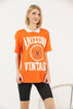 Women's Oversized Contrast Collar Printed Detail Cotton T-Shirt MEPST537