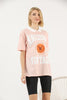 Women's Oversized Contrast Collar Printed Detail Cotton T-Shirt MEPST536