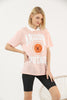 Women's Oversized Contrast Collar Printed Detail Cotton T-Shirt MEPST536