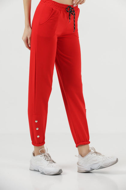 Women's Button Detail Jogger Pants - MWJP138