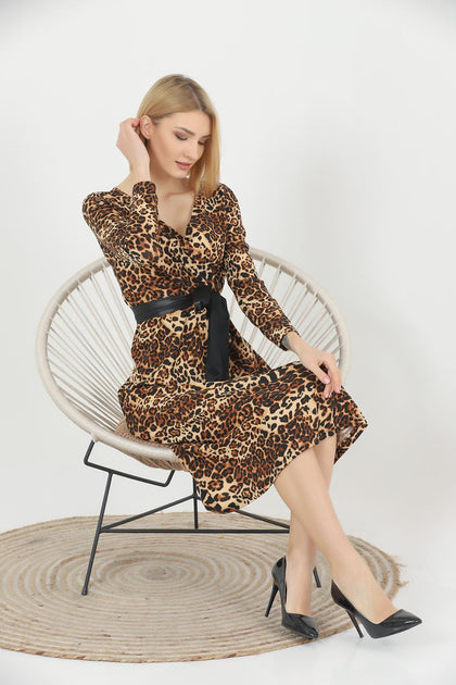 Women's Animal Print Printed Belted Maxi Dress - MWMSD160